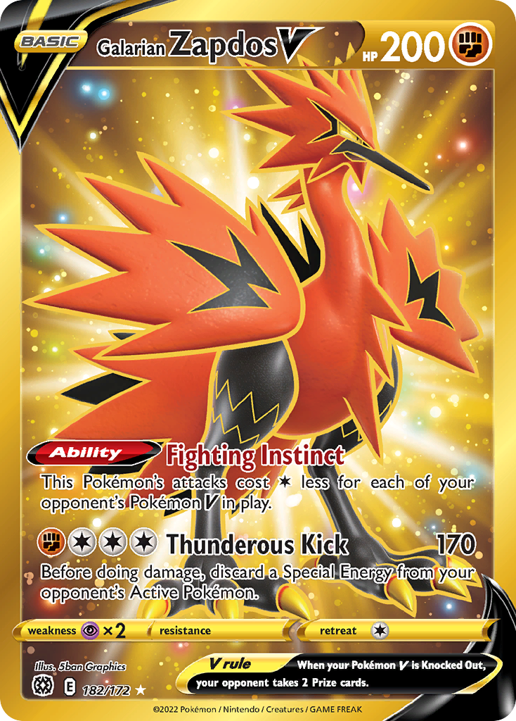 Galarian Zapdos V - Brilliant Stars (Secret Rare) [BRS-182]