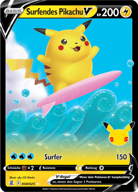 Surfendes Pikachu V (Celebrations #8) 🇨🇭🇩🇪