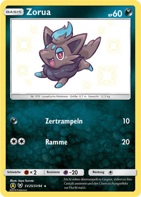 Zorua (Hidden Fates Shiny Vault #25) 🇨🇭🇩🇪