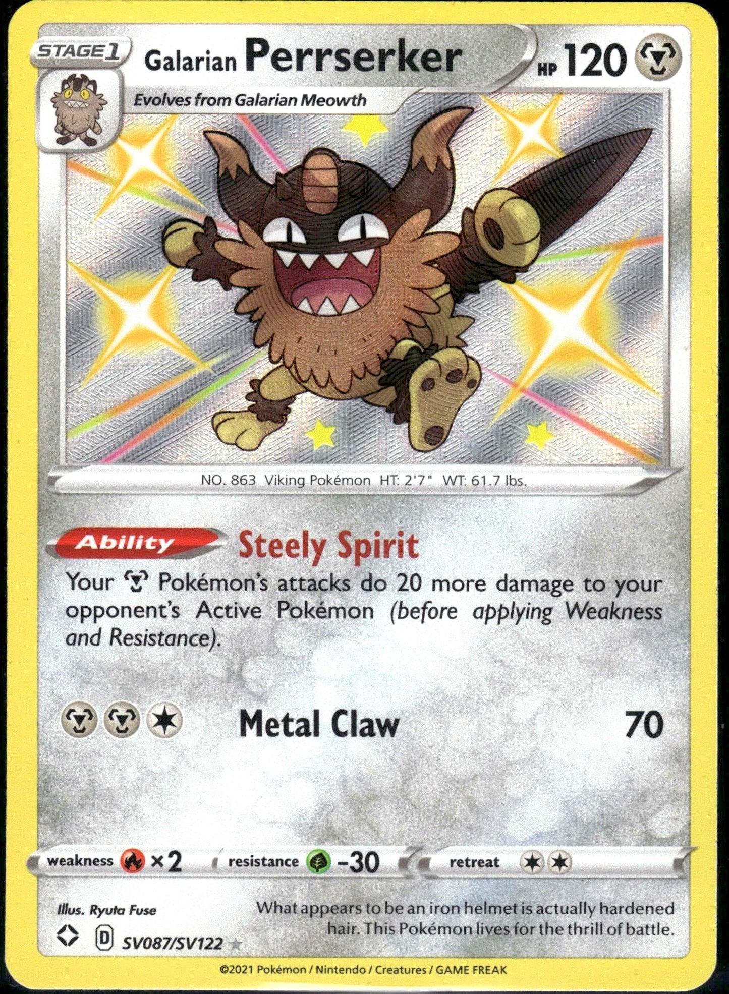 Galarian Perrserker - Shining Fates (Secret Rare) [SHF-SV87]